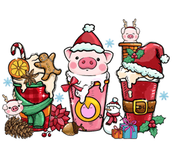 Pigs Christmas Coffee Png, Christmas Coffee Png, Christmas Drink Design, Coffee Latte Png, Christmas Iced Latte Png