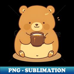 chibi bear drinking coffee - digital sublimation download file - perfect for creative projects