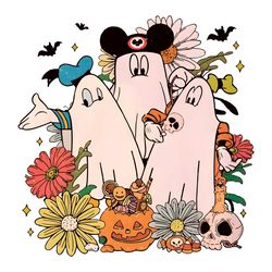 Vintage Floral Vitage Mouse Cartoon And Friends Ghost PNG Sublimation