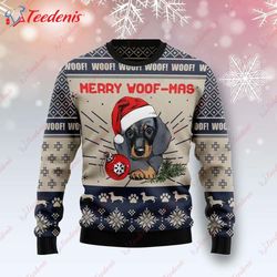 Dachshund Merry Woofmas Ugly Christmas Sweater, Funny Sweaters For Guys  Wear Love, Share Beauty