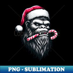 bigfoot wearing christmas hat eating candy cane - trendy sublimation digital download - stunning sublimation graphics