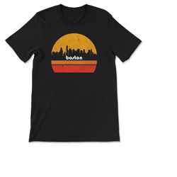 Vintage Boston Massachusetts City Skyline Retro Sunset Vacation Souvenir T-shirt, Sweatshirt & Hoodie