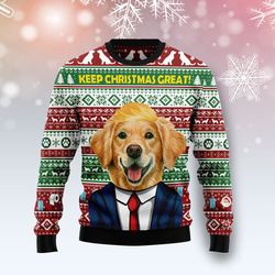 Golden Retriever Keep Christmas Great Sweater, Ugly Christmas Sweater for Dog Lovers