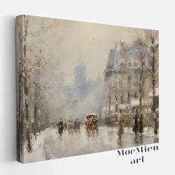 Lively Winter City Canvas, Poster Vintage Christmas Wall Art Christmas Canvas Poster Oil Painting Cottagecore Decor Wint