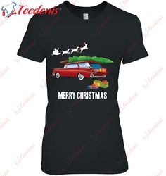 Classic Car Retro Station Wagon - Merry Christmas Shirt, Funny Family Christmas Shirts  Wear Love, Share Beauty