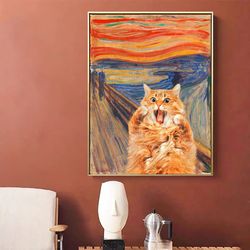 The Scream Cat Print, Art Prints, Living Room Digital Print, Cat Portrait, Animal Print, Vintage Wall Art, Unique Gift