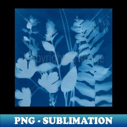 Blue Cyanotype Herb Garden Plants Print - PNG Transparent Sublimation File - Transform Your Sublimation Creations