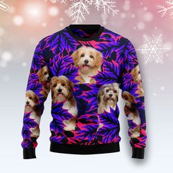 Havanese Leaves Sweater, Ugly Christmas Sweater for Dog Lovers