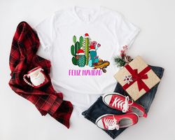 Cactus Feliz Navidad Shirt, Spanish Christmas T-Shirt, Cactus Christmas Tee, Feliz Navidad Santa Outfits, Mexican Christ