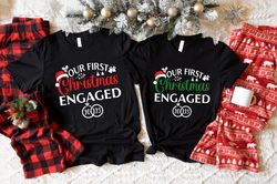Our First Christmas Engaged 2023 Shirt, Christmas Couple Matching T-Shirt, Engaged Couple 2023 Tee, Christmas Engagement