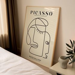 Picasso Exhibition Wall Art Print, Beige Abstract Vintage Minimalist Line Gift Idea, Famous Artist Print, Aesthetic Gall