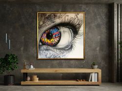 Banksy Eye Canvas, Animals Poster, Wall Art Canvas Design, Ready To Hang Decoration