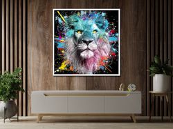 Colorful Lion Canvas, Lion Canvas, Lion Wall Art, Animal Wall Art, Lion Poster, Wall Art Canvas Design, Framed Canvas Re