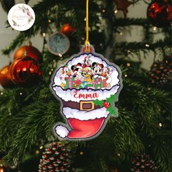 Personalized Mickey  Friends Christmas Santa Hat Ornament, Disney Family Christmas Tree Hanging Ornament