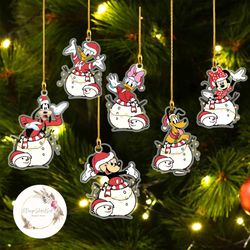 Personalized Multi-character Mickey  friends Snowman Christmas ornament