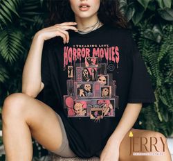 Vintage I Freaking Love Horror Movies Halloween T Shirt