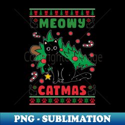 Meowy Catmas Cute Kawaii Cat Christmas Tree Ugly er - Professional Sublimation Digital Download - Unleash Your Creativity