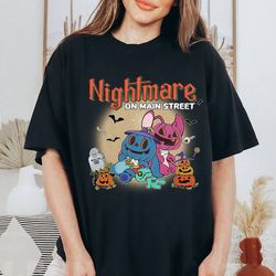 Vintage Stitch And Angel Halloween Pumpkin Shirt  Stitch Nightmare on Mainstreet Shirt  WDW Spooky Season Trick or Treat