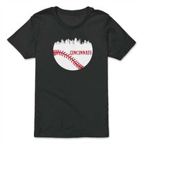Cincinnati Ohio Baseball City Skyline & Laces Baseball Fan Youth T-shirt, Sweatshirt  Hoodie