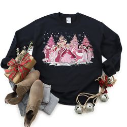 Pink Disney Princess Christmas Tree Shirt, Disney Christmas Girl Trip, Family Christmas Sweatshirt, Pink Christmas Tree
