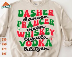 Dasher Dancer Prancer Vixen Whiskey Vodka Tequila Blitzen Svg, Drinking Christmas Svg, Reindeer Names Alcohol Funny, Fun