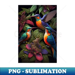Colorful hummingbirds in the flowers - High-Quality PNG Sublimation Download - Enhance Your Apparel with Stunning Detail