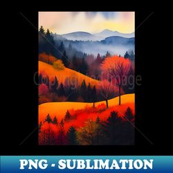 colorful autumn landscape watercolor 15 - decorative sublimation png file - transform your sublimation creations