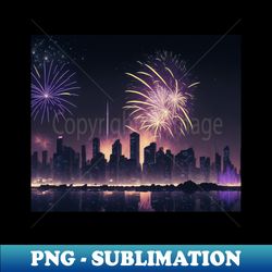 Fireworks over the city with a skyline - Modern Sublimation PNG File - Capture Imagination with Every Detail