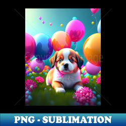 cute puppy with balloons - sublimation-ready png file - unlock vibrant sublimation designs
