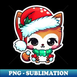 cute adorable chibi kawaii baby fox wearing red christmas hat - instant sublimation digital download - unleash your creativity