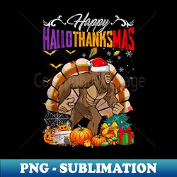 Turkey Santa Claus Bigfoot & Pumpkins Happy HalloThanksMas - Premium PNG Sublimation File - Instantly Transform Your Sublimation Projects