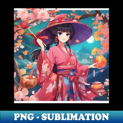 Manga girl  pink hat  dress elegant - Premium PNG Sublimation File - Create with Confidence