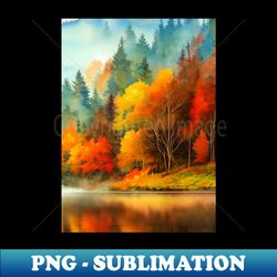 colorful autumn landscape watercolor 32 - stylish sublimation digital download - enhance your apparel with stunning detail