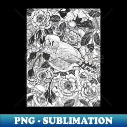 Zebra finch and rose bush ink drawing - Aesthetic Sublimation Digital File - Perfect for Sublimation Art