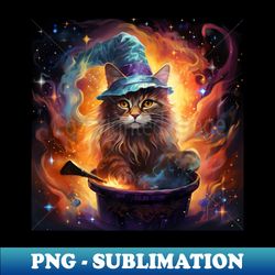 cat adorned in a majestic wizard robe and hat - png transparent sublimation design - enhance your apparel with stunning detail