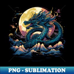 Green Dragon and Harvest Moon - Vintage Sublimation PNG Download - Fashionable and Fearless