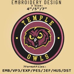 NCAA Logo Temple Owls, Embroidery design, Embroidery Files, NCAA Temple Owls, Machine Embroidery Pattern