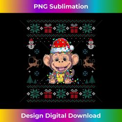 Monkey Santa Hat Xmas Lights Monkey Lover Christmas Ugly Tank Top - Urban Sublimation PNG Design - Lively and Captivating Visuals