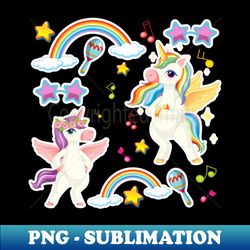 Set of unicorn or pegasus with music theme icon on pastel color background - Premium PNG Sublimation File - Boost Your Success with this Inspirational PNG Download