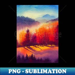 colorful autumn landscape watercolor 23 - special edition sublimation png file - perfect for personalization