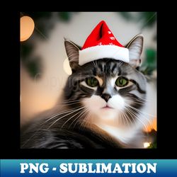 cat with christmas hat - unique sublimation png download - unleash your creativity