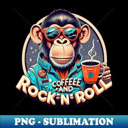 Monkey Cofee and Rock N Roll - Vintage Sublimation PNG Download - Create with Confidence