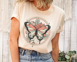 Floral Butterfly Shirt, Butterfly Shirt, Floral Shirt, Vintage Graphic Tee, Retro Shirt, Butterfly Shirt, Monarch Butter