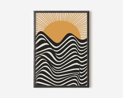 Bauhaus Poster Print, Beige Exhibition Poster, Mid Century Modern Sun Art Decor, Orange Abstract Vintage Minimalist Retr
