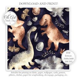 Dinosaurs. Fossils. Seamless Pattern for Graphic Design, Digital Download, Scrapbooking and Crafting Projects
