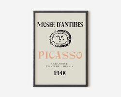 Picasso - Musee Antibes Dessin Wall Art Print, Exhibition Vintage Line Art Poster, Beige Famous Artist Print, Brown Gall