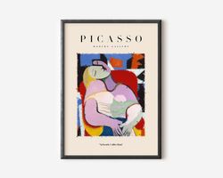 Picasso Exhibition Wall Art Print, Neutral Beige Abstract Vintage Minimalist Gift Idea, Famous Artist Print, Yellow Gall