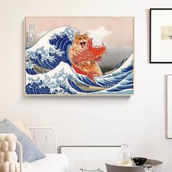 The Great Wave, Living Room Digital Print, Cat Portrait, Animal Print, , Unique Gifts, Wall Art