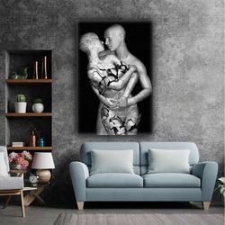 3D Metal Stone Couple Embracing Each Other Smashed Love Roll Up Canvas, Stretched Canvas Art, Framed Wall Art Painting