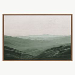 green mountains and valleys landscape wilderness canvas art print, frame large wall art, green art, minimalist art, gift